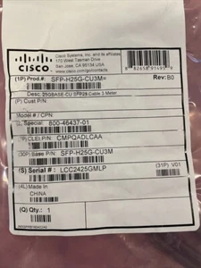 New Cisco SFP-H25G-CU3M 3 Meter 25GBASE-CU SFP28 DAC Passive Twinax Cable - Photo 1/2