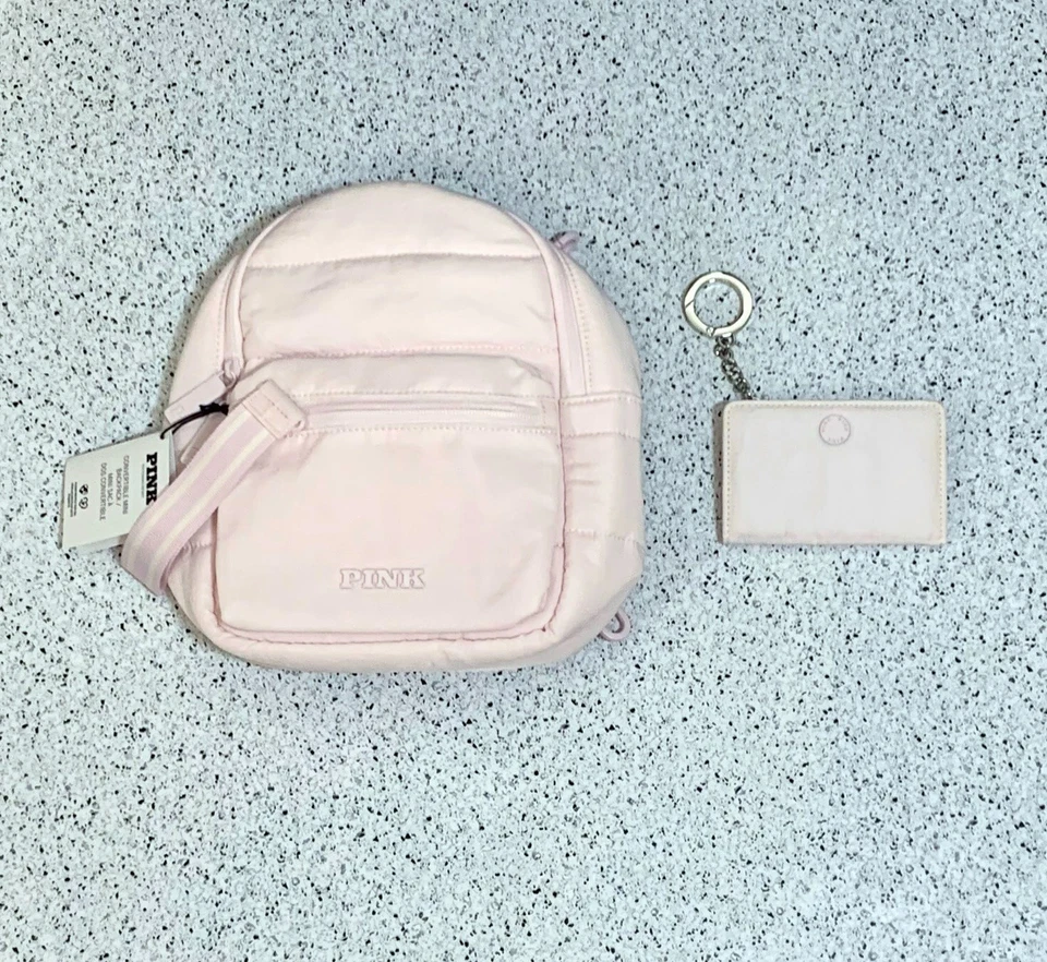 Victoria's Secret PINK Mini CONVERTIBLE Backpack Purse & Card Case PINK TULIP - Image 1 of 4
