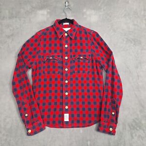 Abercrombie Fitch Flannel Button Up mens Medium Muscle red blue Plaid heavy