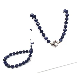 Collana 66 cm lapislazzuli argento 925 perle collana blu lapislazzuli gioielli - Foto 1 di 17