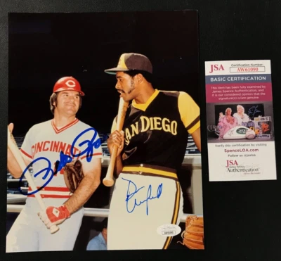 Pete Rose & Dave Winfield Signedx2 8x10 Photo JSA AUTOS Padres/Reds MLB w/COA! - Image 1 of 4