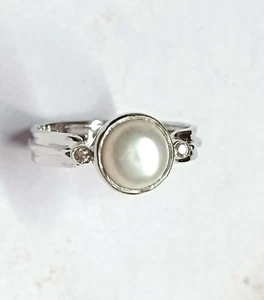 Charmant Natürlich Süßwasserperle & Diamant 925 Sterlingsilber Designer Ring - Bild 1 von 10