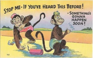 4 COMIC POSTCARD LOT~ FUNNY MONKEYS CARRYING ON - Picture 1 of 4