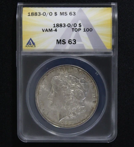 1883 O/O $1 Graded ANACS MS 63 VAM 4 TOP-100 Morgan Silver Dollar Coin Cover