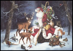 Grußkarte - Bär Hirsch Fuchs Weihnachtsmann - Brenda Harris Tustian - Weihnachten - 0398 - Bild 1 von 2