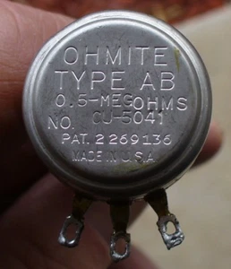  Ohmite 2 Watt Type AB Potentiometer Type CU-5041 1 5/8" Shaft Type U-Linear - Picture 1 of 8