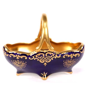 Coalport Jewelled Basket Miniature Cobalt Blue Gold Gilded V7625 c1900 - Picture 1 of 14