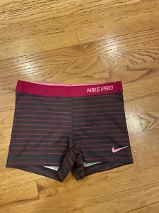 NIKE PRO Womens 3” COMPRESSION Shorts-Pink/Grey Striped Size M - Picture 1 of 5
