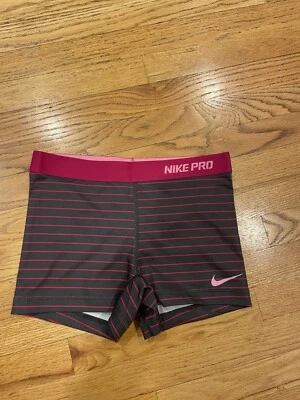 NIKE PRO Womens 3” COMPRESSION Shorts-Pink/Grey Striped Size M - Image 1 of 4