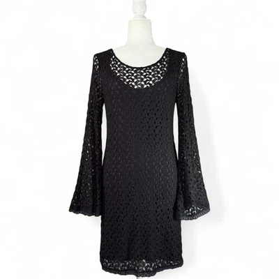 Mini Vestido Free People Negro Crochet Gitano Manga Campana Boho Bruja Capricho M Foto 1 de 4