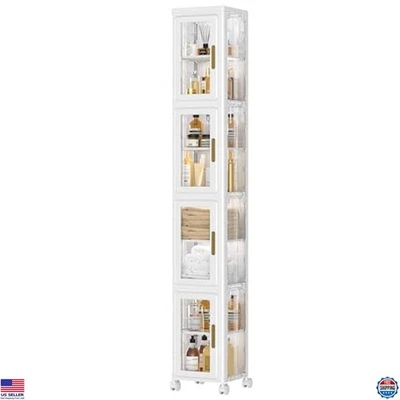 VECELO Armadio Portaoggetti Sottile in Plastica a 4 Livelli con Ruote Bloccabili e Regolabile - Immagine 1 di 4