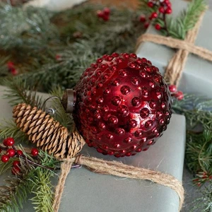Rojo Hobnail Kugel Estilo Vidrio Mercurio Rojo Adorno de Navidad Estilo Retro - Imagen 1 de 2