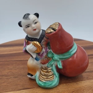 Porcelain Figurine Lucky Boy with Coins and Bank Detail in Handpainting 4” - Picture 1 of 8