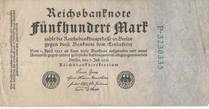 GERMANY - Reichsbank BANKNOTE 500 MARKS  P74cb 7TH JULY 1922 VF - Picture 1 of 2