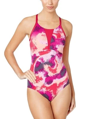 Traje de baño de una pieza con inserción de malla estampada NIKE para mujer Foto 1 de 4