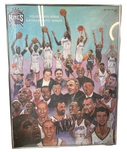 Impresión litográfica del equipo Sacramento Kings 2002-2003 firmada por el artista Gil LEER - Imagen 1 de 4