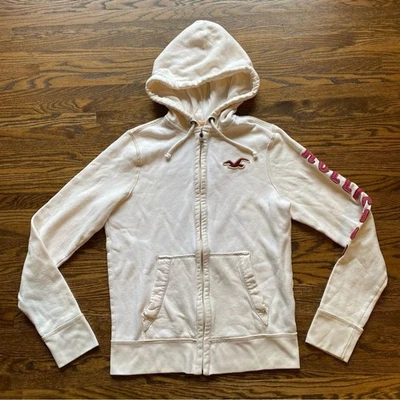 Hollister Thick Spellout y2k 1922 连帽衫男式大码白色复古 90 年代 — 第 1/4 张图片