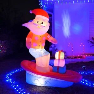 6 Ft Surfing Santa LED Inflatable Airblown Christmas Tropical Beach Coastal NEW - Picture 1 of 5