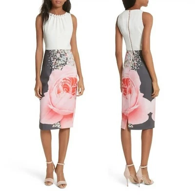 TED BAKER 'Blenheim Palace' Embellished Rose Pearl Beads Sheath Dress, TB1 / US2 - Image 1 of 4