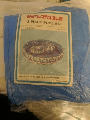 Vtg 3 Piece Pool Set  2-Ring Pool 50” x 9”, Beach Ball & Swim Ring  #50403   - Image 1 of 2
