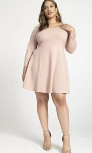 Neu!  Eloquii Fit and Flare Langarmkleid mit eckigem Ausschnitt, Mini, rosa, Größe 20 - Bild 1 von 10