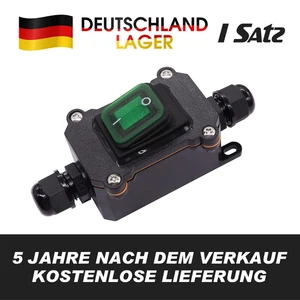 220V 30A Inline-Kabelschalter IP65 Wasserdichter Ein-Aus-Schalter Grün Lichttast - Bild 1 von 9