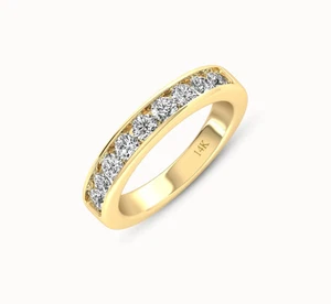 1 Ct Lab Created Grown Diamond F/VS Round Real 18K Yellow Gold Wedding Band Ring - Picture 1 of 4