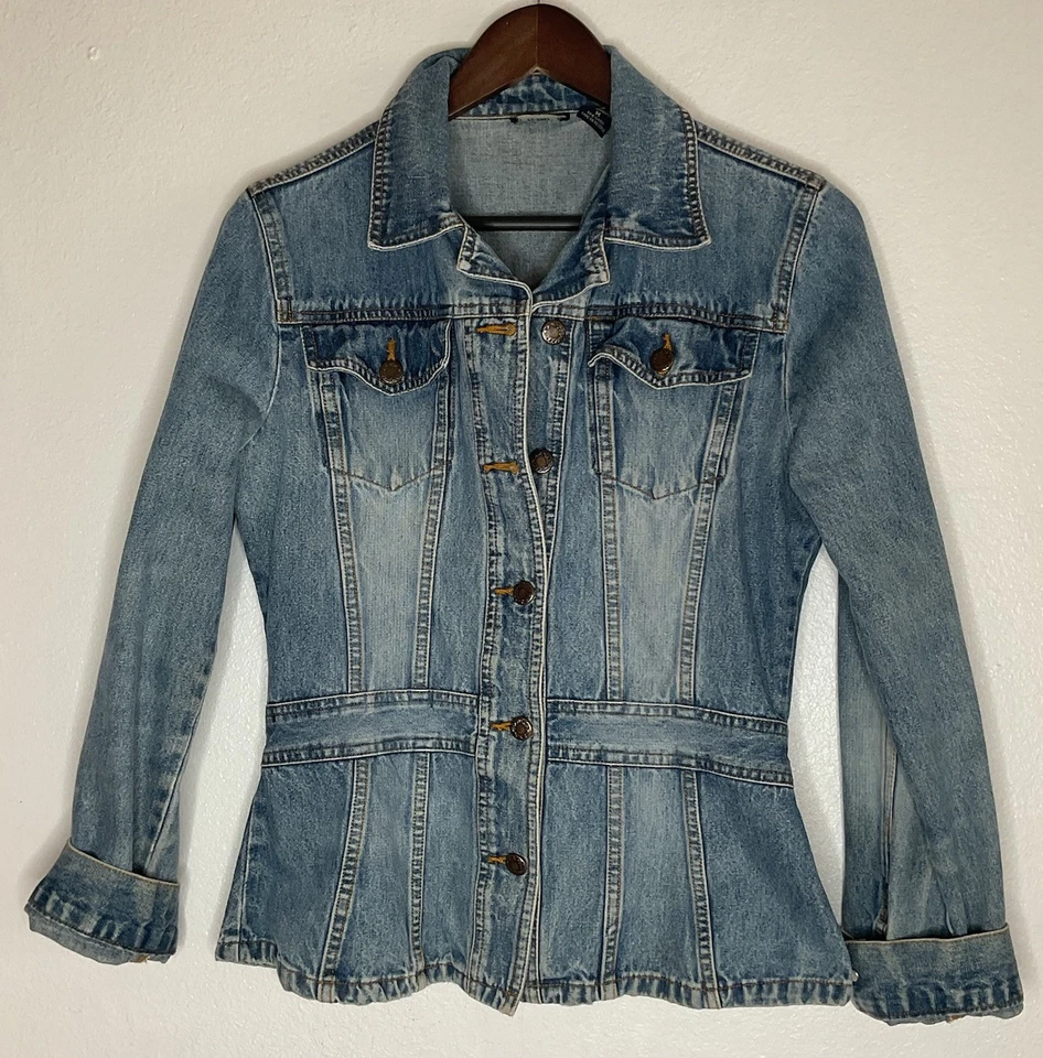 Blazer jeans periscope azul caminhoneiro jaqueta jeans feminina tamanho M clássica - Imagem 1 de 4