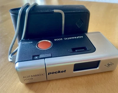 Agfa Agfamatic 2008 Pocket Kamera silber / schwarz Vintage mit Etui - Bild 1 von 4