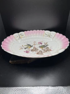 Antique European Porcelain Oval Dish Scalloped Rim & Bird Decorations Pre 1891 - Picture 1 of 15
