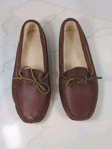 Brookstone neu Herren braun Vollleder Slipper & 100% Wolle gefüttert Gr.9-9 1/2  - Bild 1 von 8