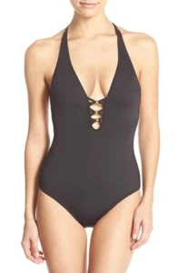 Traje de baño de una pieza Trina Turk 'Argel' con cuentas espalda deportiva talla 10 negro - Imagen 1 de 2