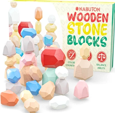 Bloques de piedra de madera de equilibrio de 36 piezas para niños pequeños piedras apilables multicolores Foto 1 de 4