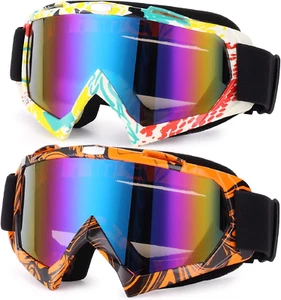 Ski Goggles, 2 Pack Motorcycle Goggles Snowboard Glasses Men Women UV Protection - Picture 1 of 12