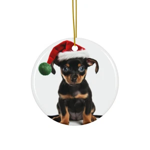 Hanging Ceramic Christmas Tree Ornament - Miniature Pinscher Puppy Design - Picture 1 of 4