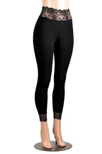 Black Cotton Spandex Lace-Waist Leggings XS S M L XL 2XL 3XL plus size pants - Picture 1 of 7