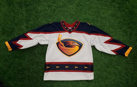 CCM Atlanta Thrashers Jersey Youth L/XL Blue White Knit Long Sleeve Hockey NHL Cover