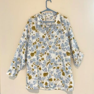 Joie 100% Linen Button Up Women's Blue White Floral Sz 3X Shirt Blouse Tunic NWT - Picture 1 of 14