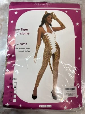 Fato de Tigre Sexy Pixiemain Adulto Feminino Tamanho Pequeno Marrom, Branco Bodysuit Novo - Imagem 1 de 4