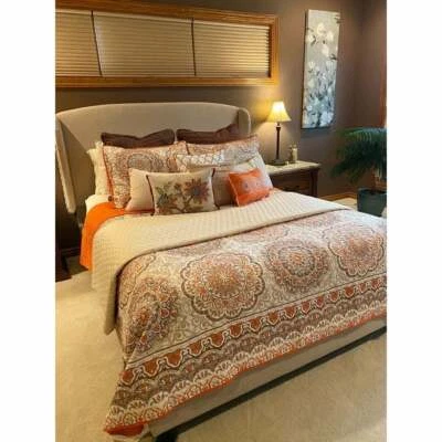 NEW! ~ SOUTHWEST LODGE ORANGE BEIGE BROWN GREY RUST TROPICAL BOHEMIAN QUILT SET - Image 1 of 4