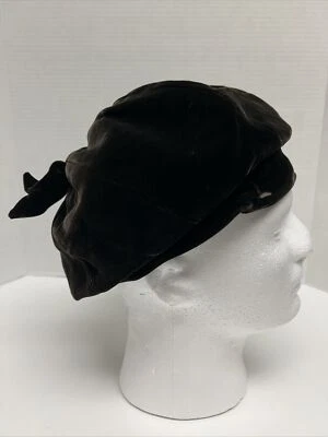 Vintage Betmar Velvet Brown Womens Beret Slouchy Style Bow Hat USA Union Made - Image 1 of 4