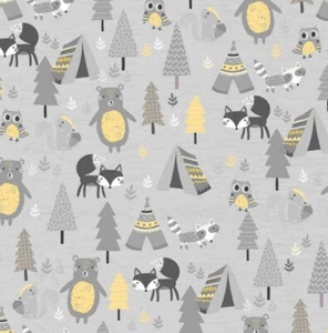 Camping Forest Animals Comfy Cotton FLANNEL Fabric by the Yard - Picture 1 of 3