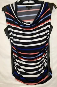 Worthington Sleeveless Cowlneck Top Size Medium Multi Piper Stripe - Picture 1 of 18