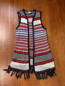 Cato Womens Large Sleeveless Cardigan Tunic Length Red White Blue USA Patriotic - Picture 1 of 9