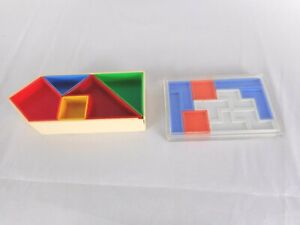 Lot of 2 Vintage Puzzle Plastic Game One Way Milton Bradley Tetris Style Blocks