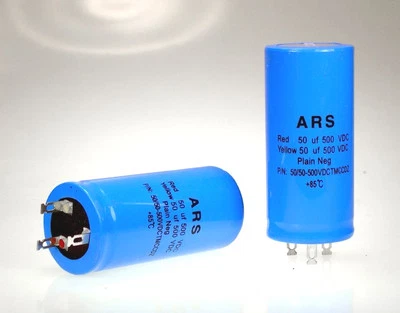 50uf+50uf-500vdc ARS Dual Blue Capacitor Replaces Marshall F&T JJ LCR HiWatt VOX - Image 1 of 3