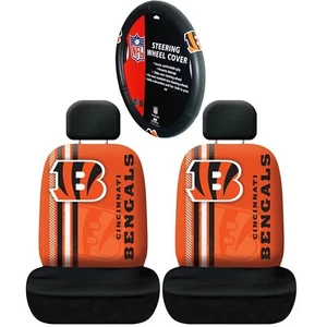 NFL NEW Cincinnati Bengal LOW BACK Seat Covers & Steering Wheel Cover Combo - Foto 1 di 3
