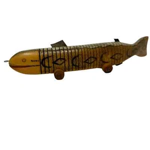Wooden Articulated Fish Decorative Toy Wheels Wood Hand Painted Fishing Decor - Picture 1 of 10