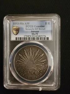1893 Mo AM Mexico Silver 8 Reales plata Pcgs  XF GENUINE SCRATCH - Picture 1 of 2