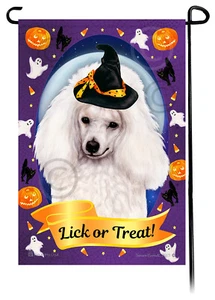 Halloween Garden Flag - Miniature White Poodle - Picture 1 of 1